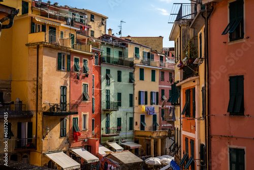 Colourful old buildings in Cinque Terre  Italy  in a sunny day