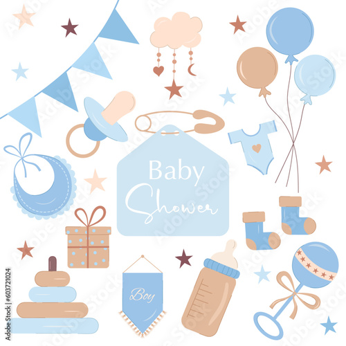 Set of Baby Shower with flat icons. It is a  vector illustration.