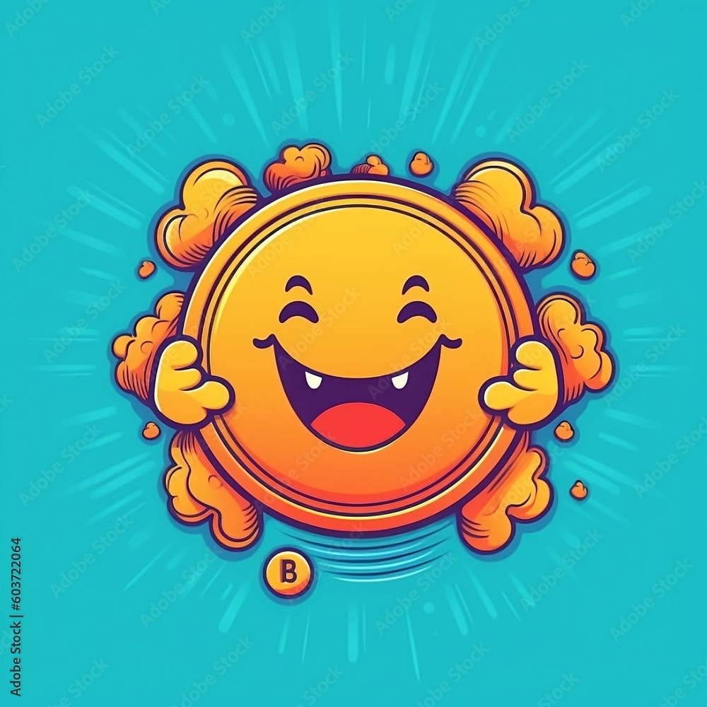 A bitcoin coin smiling. A bitcoin coin smiling.