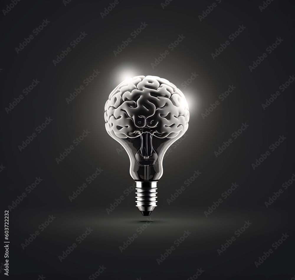 Bulb like brain. Concept of artificial intelligence or machine learning. AI generated image Bulb like brain. Concept of artificial intelligence or machine learning. AI generated image
