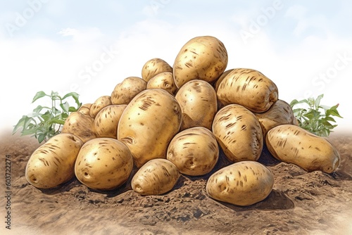 potato field isolated on white background. Generated by AI photo