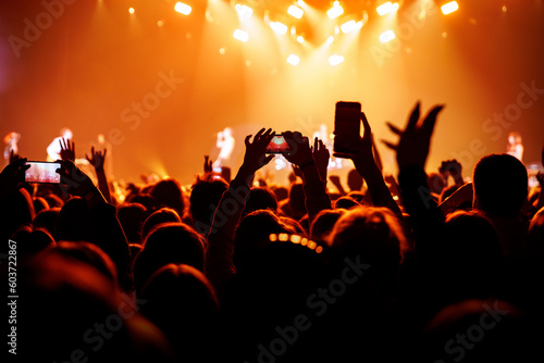 Audience with raised hands on a dance floor at a music festival.