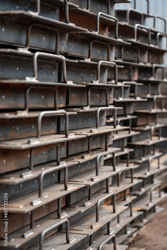 Stack of finished metal products for industry, welded parts