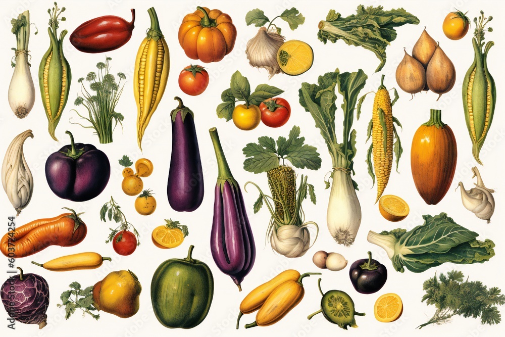 A variety of vegetables including corn, cucumber, paprika, tomato, carrot, onion, garlic and others Generative AI A variety of vegetables including corn, cucumber, paprika, tomato, carrot, onion, garlic and others Generative AI