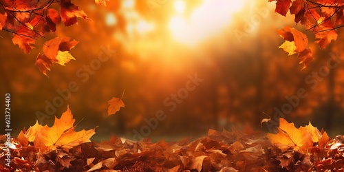 Autumn Bliss. Sunlit Forest with Vibrant Leaves. Sunlight Filtering through Autumn Trees. Generative AI illustrations.