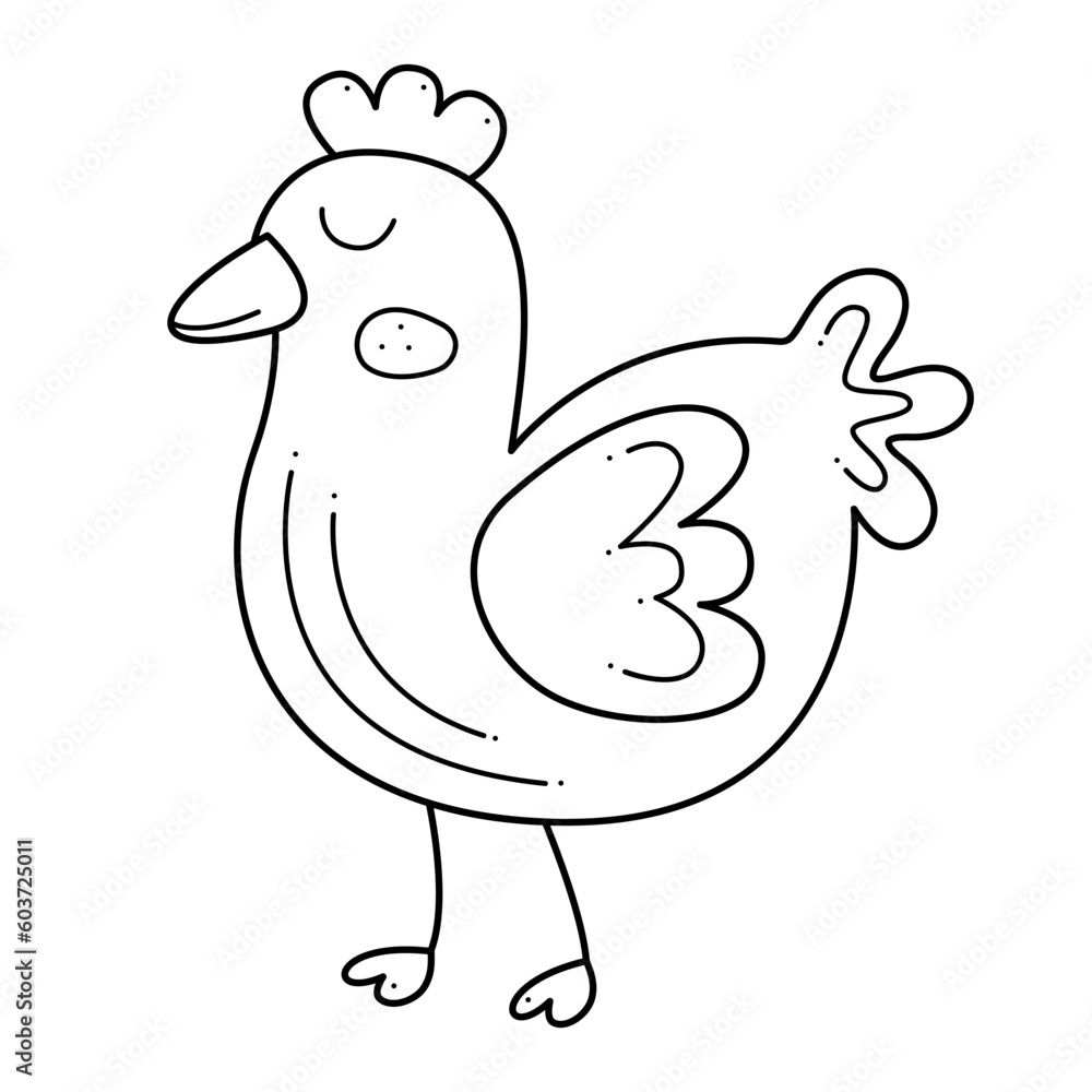 Cute chicken. Doodle black and white vector illustration. Cute chicken. Doodle black and white vector illustration.