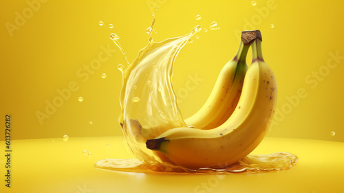 Bananas in the milk with splatter splash backgrounds created with AI Generative