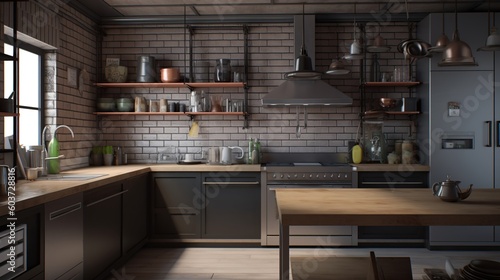 Generative AI hyperrealistic portrait small kitchen on apart