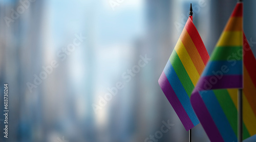 Fotografie Small flags of the lgbt on an abstract blurry background