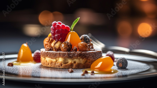 French patisserie dessert well decorative with fresh ingredients served on delicate plate in restaurant or cafe table background for delicious food and dessert theme