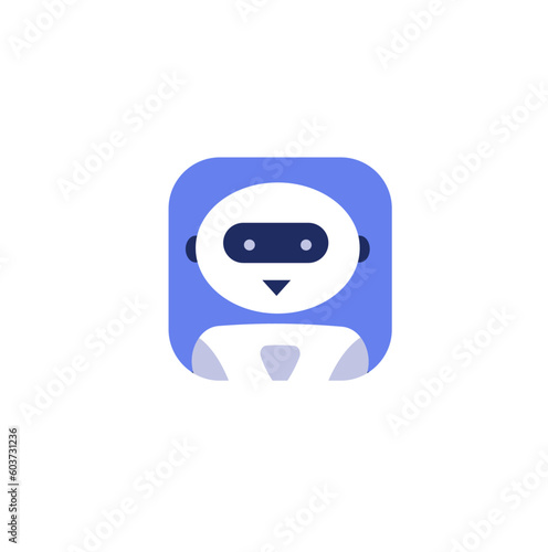 Cute smiling chatbot helps solve problems. Robot character design. Vector illustration