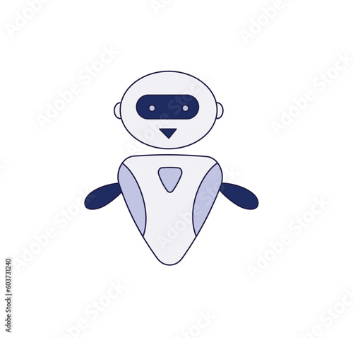 Cute smiling chatbot helps solve problems. Robot character design. Vector illustration