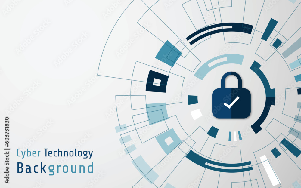 Abstract 3d design background with cyber technology. futuristic, science communication concept with padlock on white background