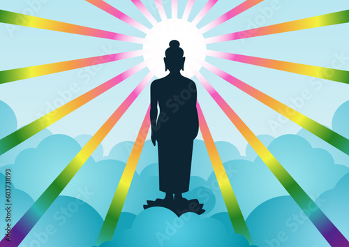 Lord of buddha with light and cloud backward mean begin of hope,belief and faith,vector illustration