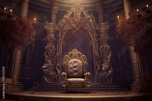 King of the throne at the castle with light. Generative AI. photo