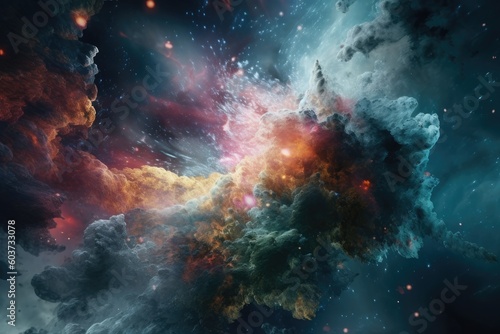 Colorful explode visualization of space. Generative AI. © hugo