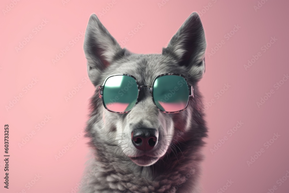 Husky dog portrait with sunglasses. Generative AI.