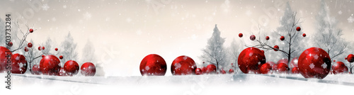 Christmas d  cor on snow covered ground  charismas white background  holiday banner. Generative Ai Illustration.