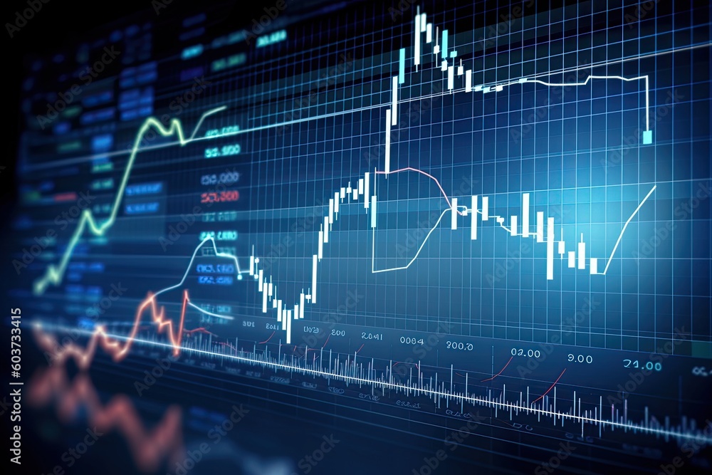 The stock market graph on black. Generative AI. The stock market graph on black. Generative AI.