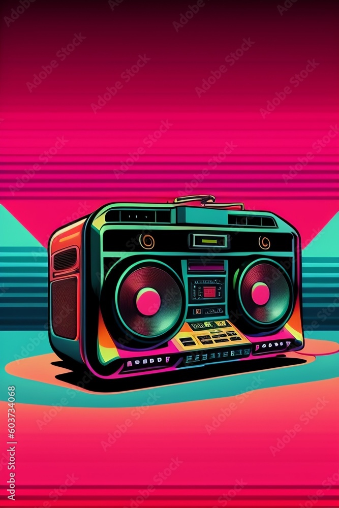 Fototapeta premium Ghettoblaster in 80's vintage graphic style 