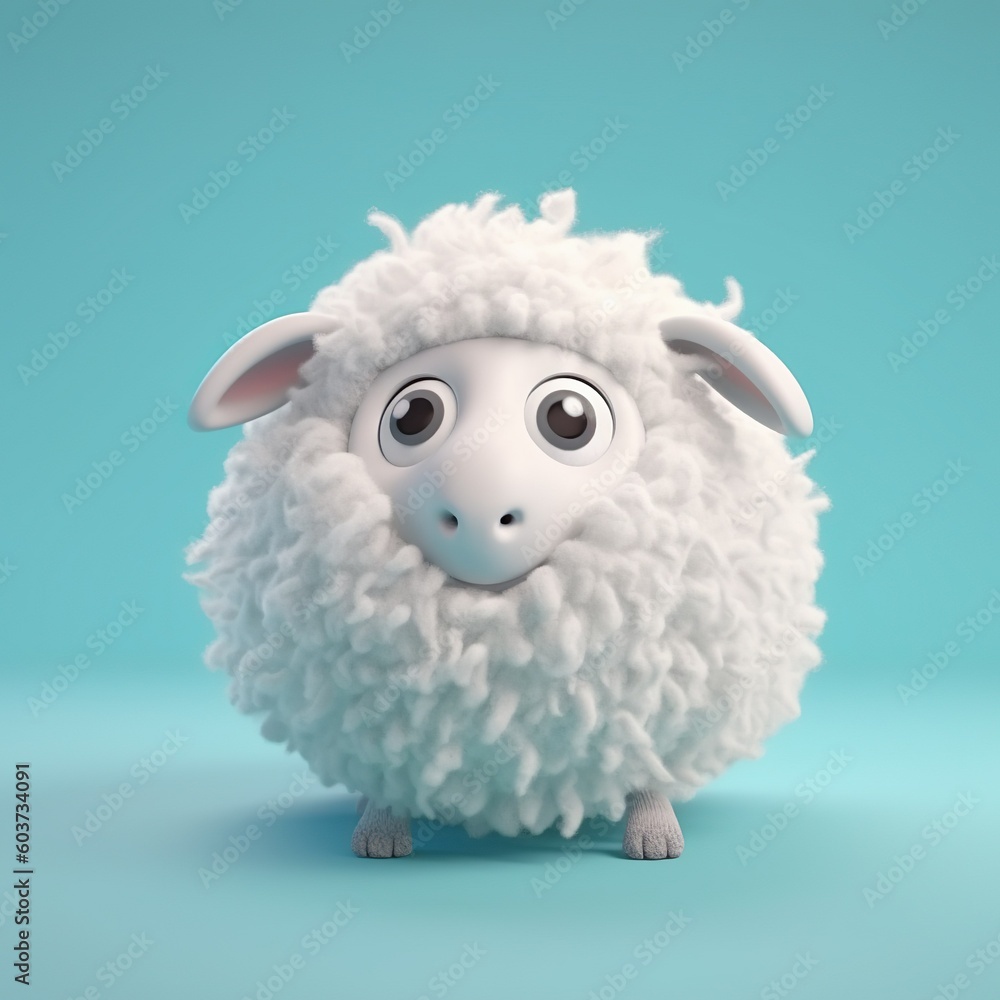 Obraz premium Cute fluffy sheep character on a blue background, Generative AI
