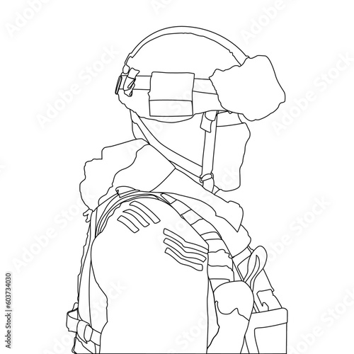 Modern soldier side view vector line