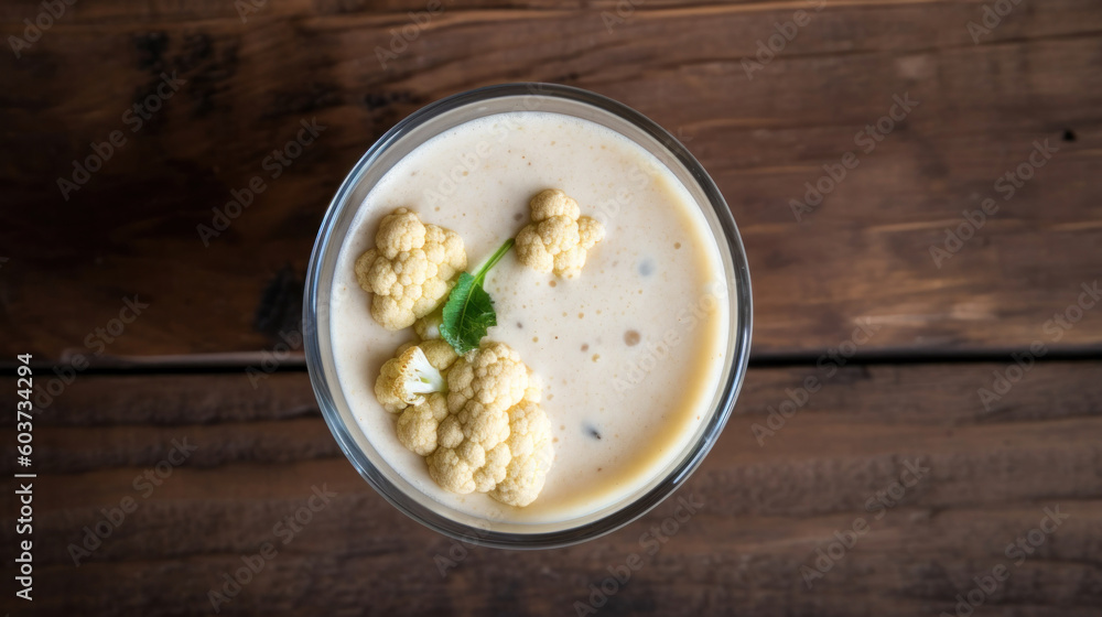 Fresh Cauliflower Smoothie on a Rustic Wooden Table Fresh Cauliflower Smoothie on a Rustic Wooden Table