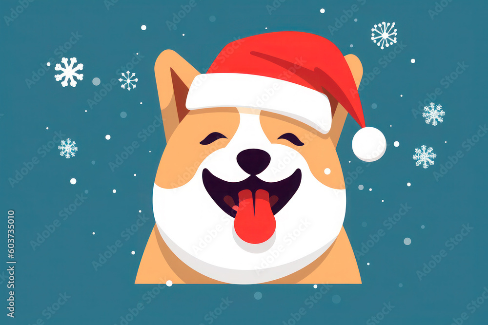 Illustration of Christmas Dog in Santa Claus hat, AI generative