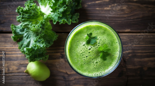 Fresh Green Cabbage Smoothie on a Rustic Table