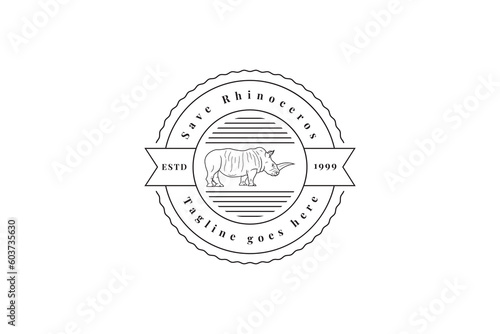 Save and protect the endangered Rhinoceros from illegal hunting icon emblem. Outline Vector illustration.