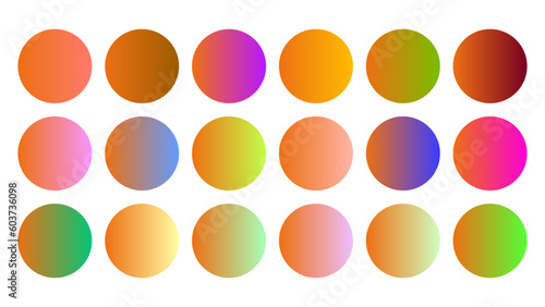 Colorful Orange Color Shade Linear Gradient Palette Swatches Web Kit Circles Template Set