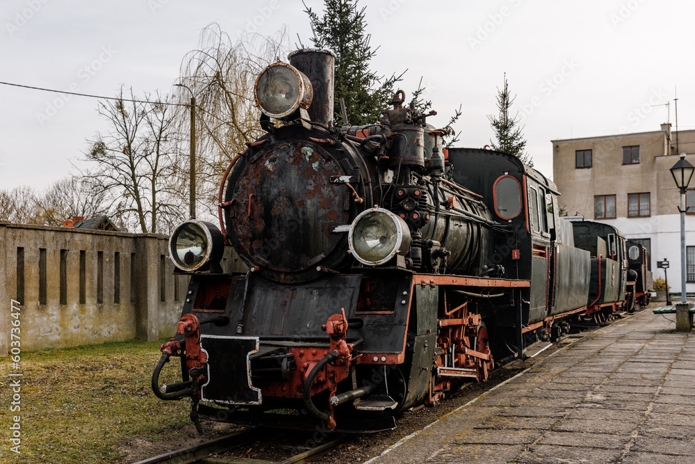 Naklejka premium Steam locomotive at the railway station.
