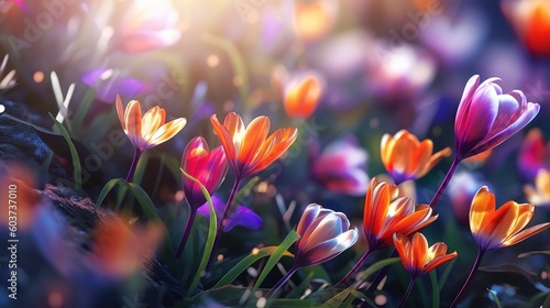 Colorful Spring flowers. Generative AI