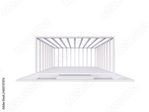 3D stage or plinth, white background, elevated grille, for center material blanking, for outdoor locations