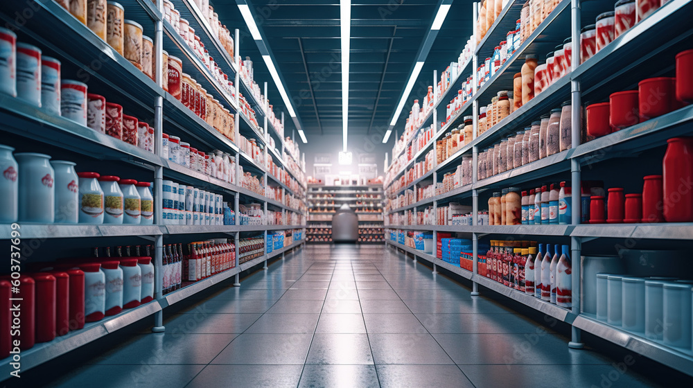 Convenience and Variety, Discover the Assortment of Products in a Supermarket Aisle, Generative AI
