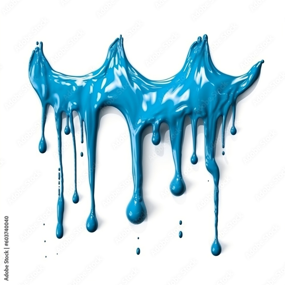 Abstract blue paint drips or slime isolated on white background. AI