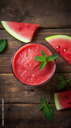 Fresh Watermelon Smoothie on a Rustic Table