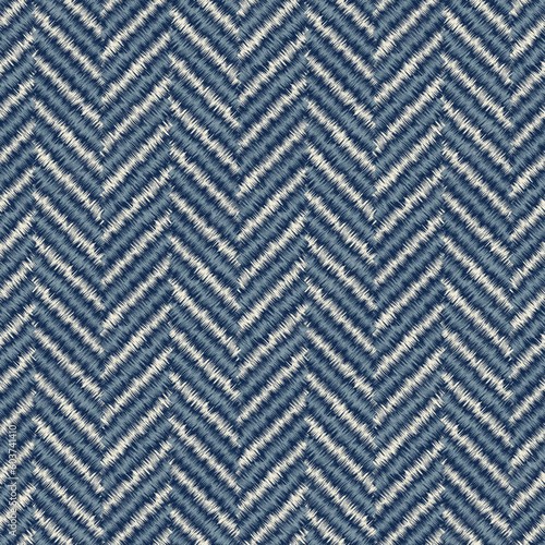 Beige and Tonal Blue Melange Textured Herringbone Pattern