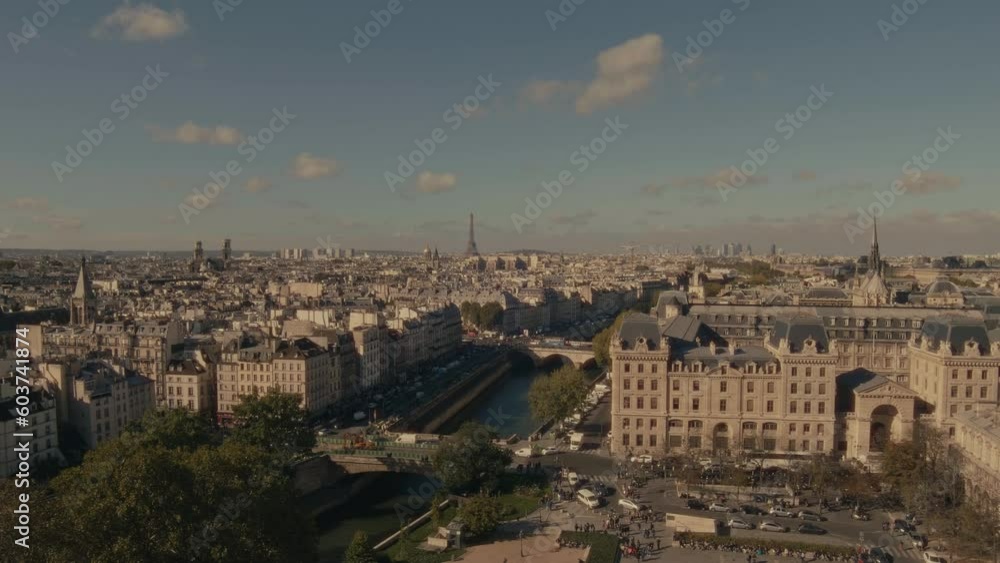 Scenic slow motion view of Paris from the top of Notre Dame. 4K, ProRes 422 HQ Scenic slow motion view of Paris from the top of Notre Dame. 4K, ProRes 422 HQ