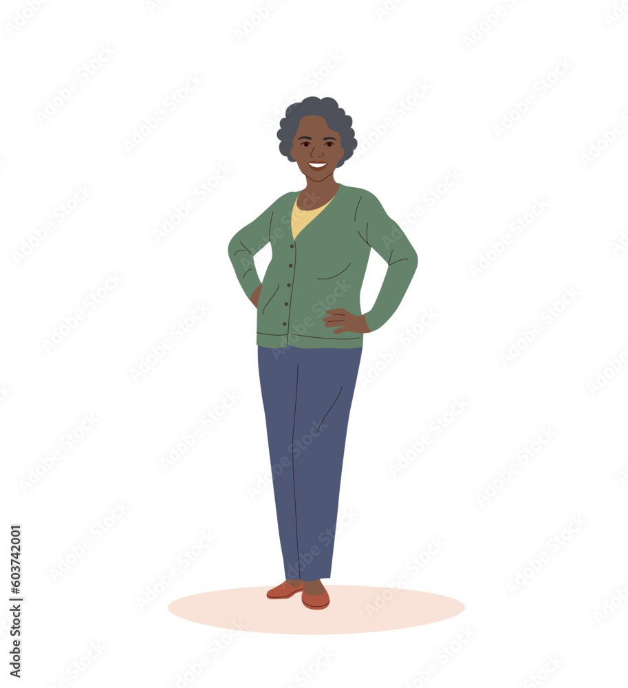 Black Woman with hands on hips isolated. Vector flat style cartoon illustration Black Woman with hands on hips isolated. Vector flat style cartoon illustration