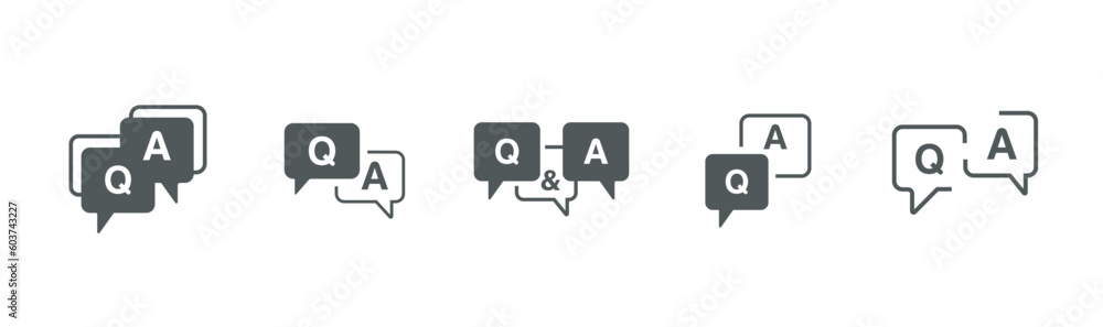 FAQ,Questions and Answers icon Flat Icon Solid style.Q and A speech outline sign.Different style icons set.Vector minimal trendy thin line Vector illustration. - obrazy, fototapety, plakaty 