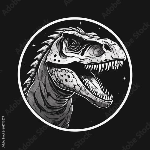 t-rex dinosaur raptor logo, grayscale black and white monochromatic, vector art, simple tattoo design
