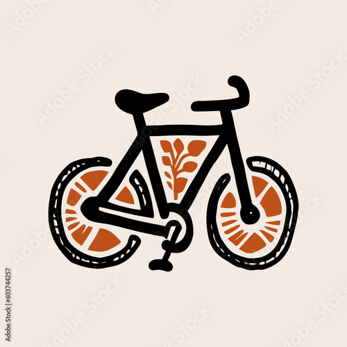bicycle logo in doodle style, classic, abstract artistic stroke and vintage color