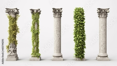 Leinwand Poster A set of antique columns, a collection of overgrown columns