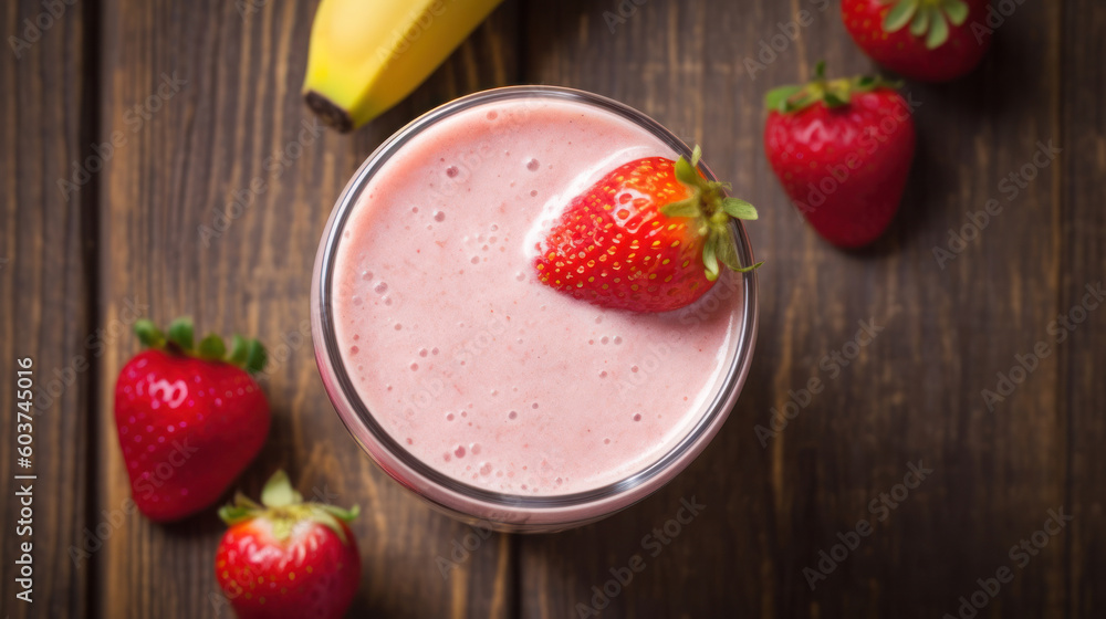 Fresh Strawberry and Banana Smoothie on a Rustic Table Fresh Strawberry and Banana Smoothie on a Rustic Table