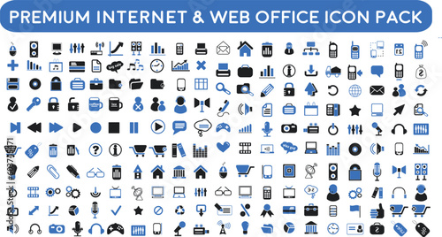 sset of icons | premium Internet Computer and Web Office icon pack with addition Normal Routine flat design Media Signs with elements for mobile concepts and web signs 200 icon pack