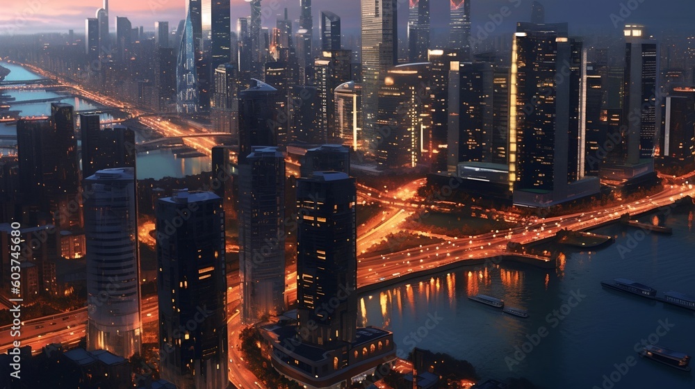 Fototapeta premium Сity with skyscrapers, generative AI