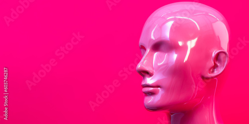 male head mannequin on pink background copy space generative ai © Poter