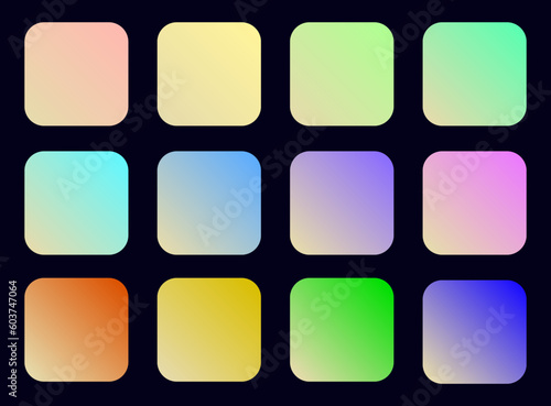 Colorful Tan Color Shade Linear Gradient Palette Swatches Web Kit Rounded Squares Template Set