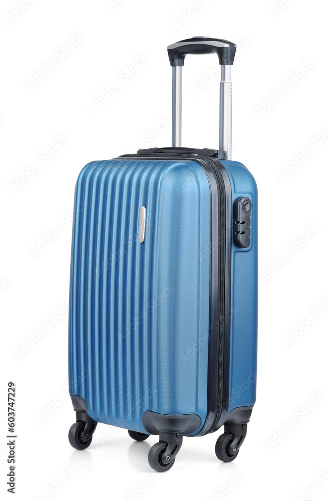 Blue plastic cabin luggage suitcase Blue plastic cabin luggage suitcase